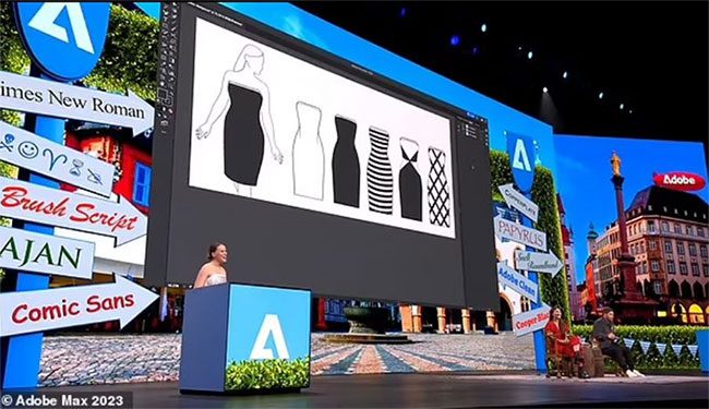 Scientist Christine Dierk introduces the designs of the special dress she is wearing.