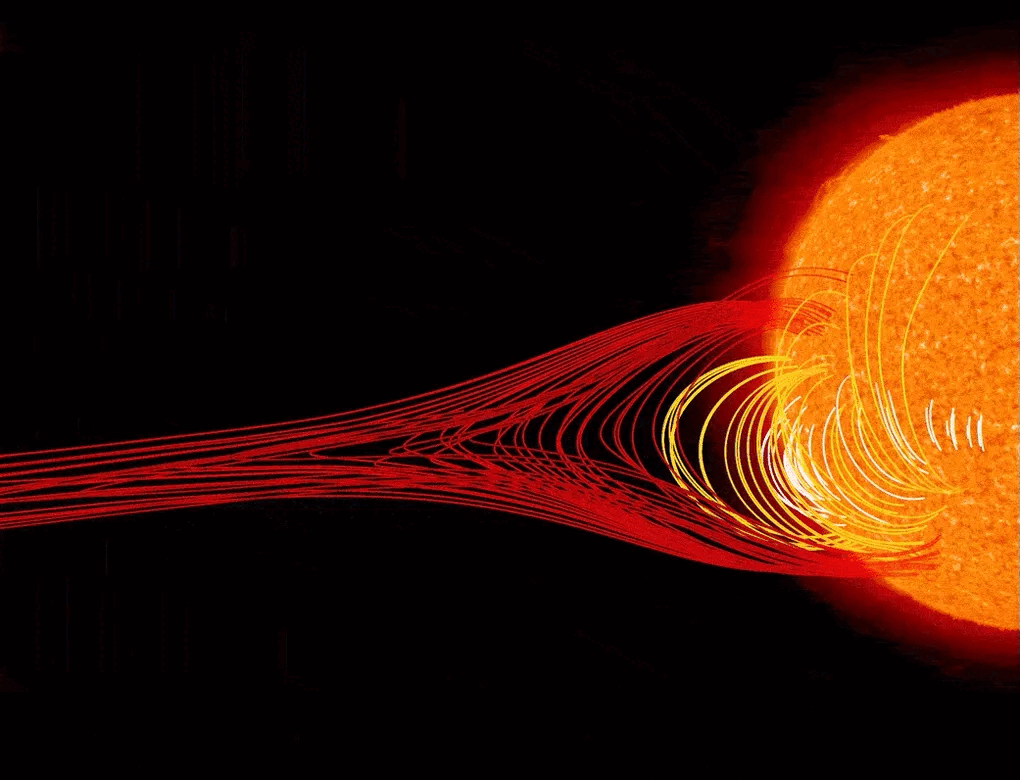 Simulation of radiation flows from a solar storm