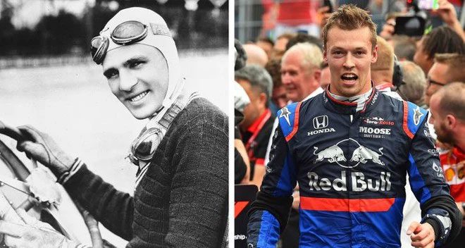 Car racer Louis Meyer in the 1930s and Formula 1 driver Daniil Kvyat