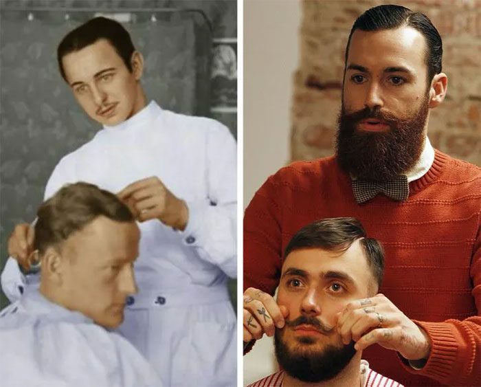 A barber in 1920 and now