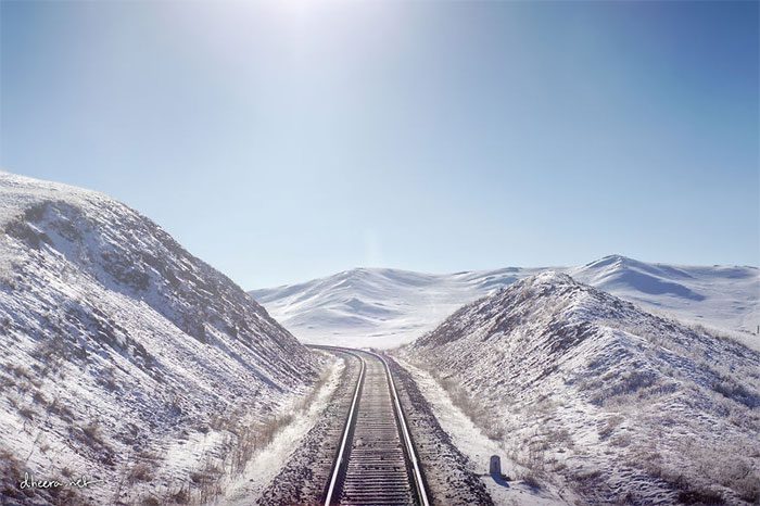 The railway connecting Beijing to Moscow, passing through Ulaanbaatar