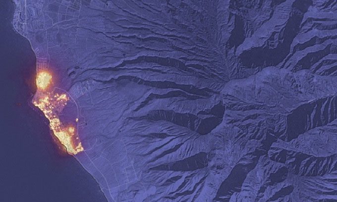 Wildfire in Lahaina captured by Sentinel-2 satellite.