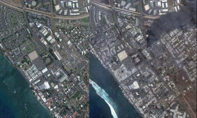 Lahaina town before the wildfire disaster.
