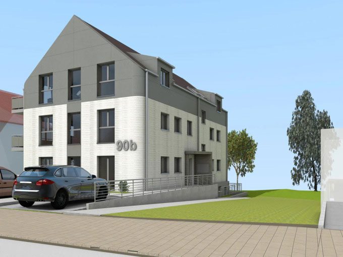 Design of the affordable 3D-printed apartment building in Germany.