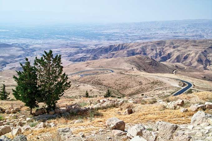 Mount Nebo in Jordan, rising 820m.