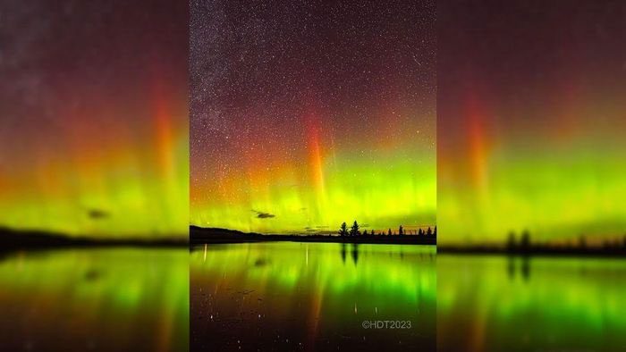 Orange aurora captured on October 19 in Alberta, Canada