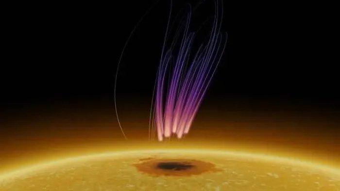 Illustration of aurora-like emissions from the Sun's surface.