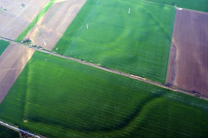 An ancient structure cluster emerges hazily among the fields