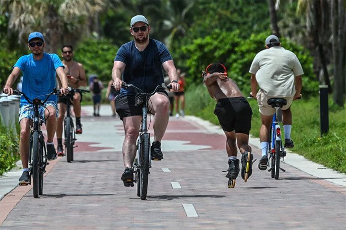 People exercising in Miami, USA, on July 16, 2023.