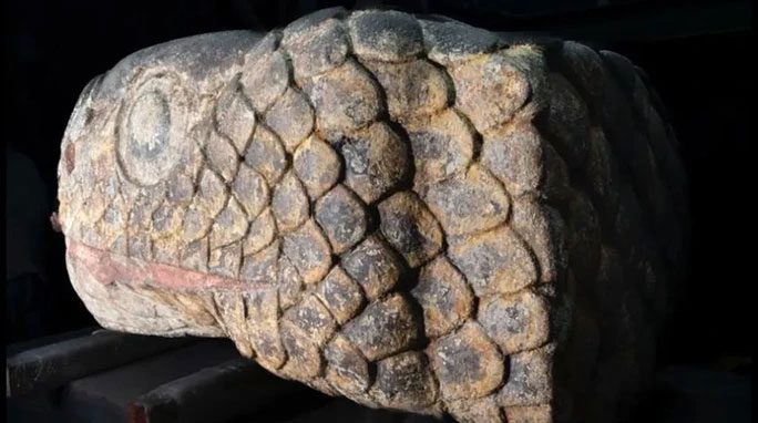The serpent head weighs 1.3 tons crafted by the Aztecs