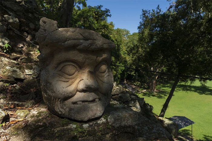 A statue at Copan, an ancient Maya site in Honduras.