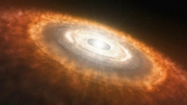 Illustration of a protoplanetary disk containing gas and dust