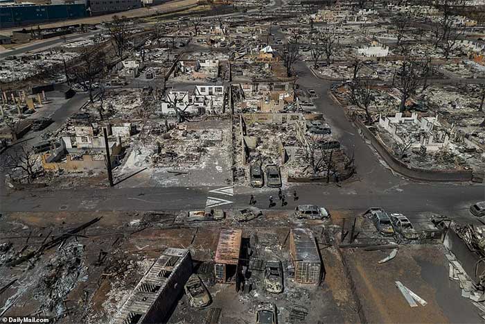 A series of beachfront apartments now reduced to ashes