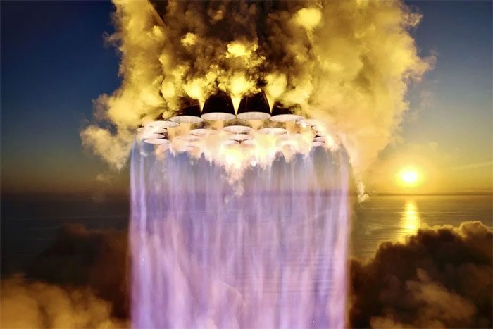 The moment 33 Raptor engines on the Super Heavy booster exploded