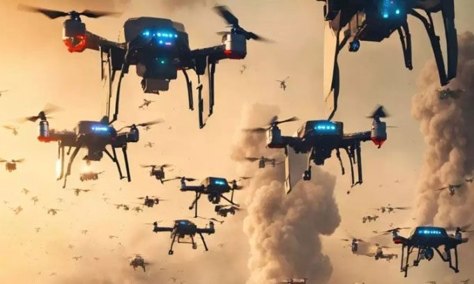 Remote-controlled drones can be deployed en masse in warfare.