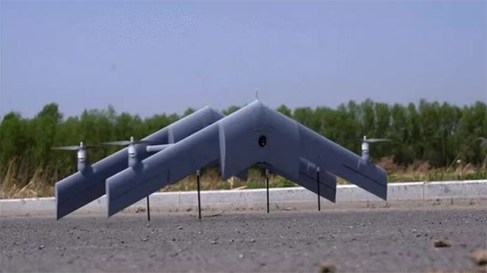 Lithium-powered parallel wing drone.