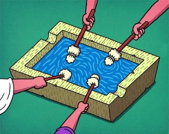 Sharing cleaning tools after using the restroom.