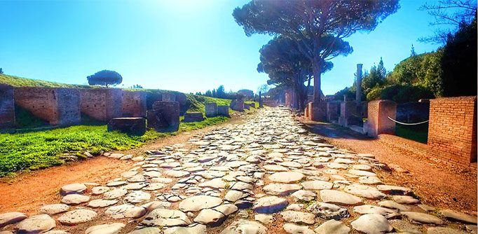 The Appian Way is the first paved road in Italy.