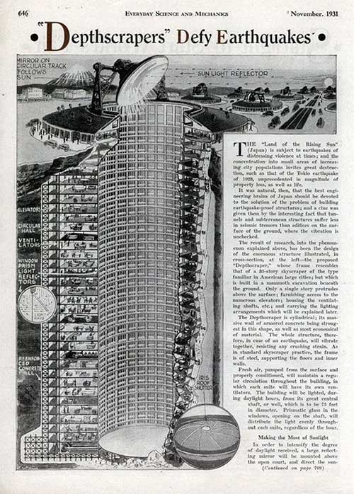 The concept of an earthscraper, the reverse design of skyscrapers