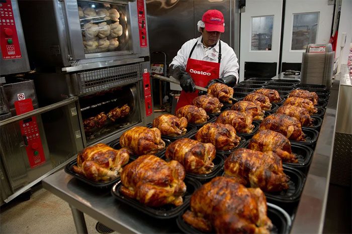 Whole roasted chicken at Costco sold for less than $5 each