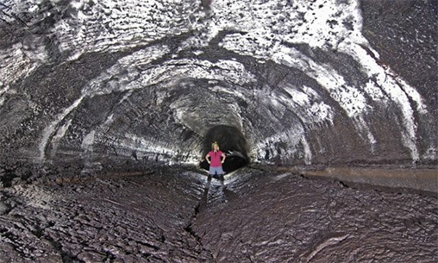 Inside Kazumura Cave in Hawaii.