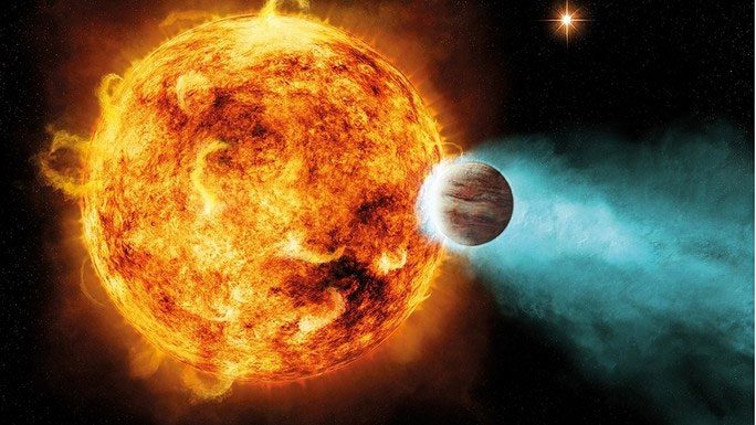 Graphic depicting a giant planet with its atmosphere blown away