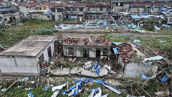 The devastated scene after the severe tornado swept through Jiangsu Province.