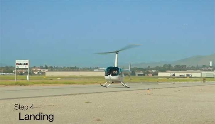 This is the first autorotation landing of a helicopter equipped with rotors.