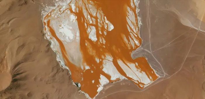 Laguna Colorada, also known as Red Lagoon, in the Andes of Bolivia taken on September 7, 2023