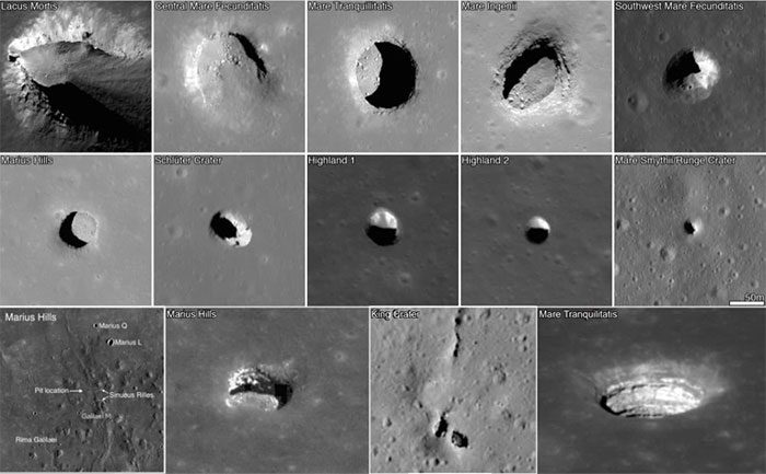 These images from the Lunar Reconnaissance Orbiter show craters on the Moon's surface.