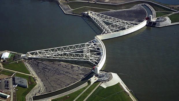 The Maeslant Storm Surge Barrier in the Netherlands was completed in 1997.