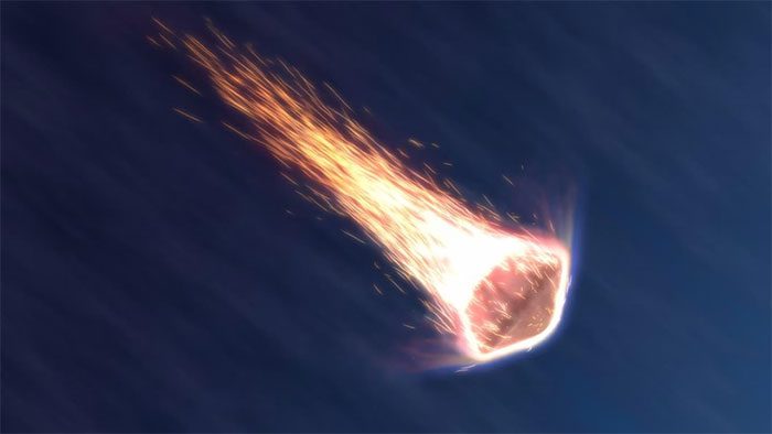 Illustration of the sample capsule entering Earth's atmosphere.