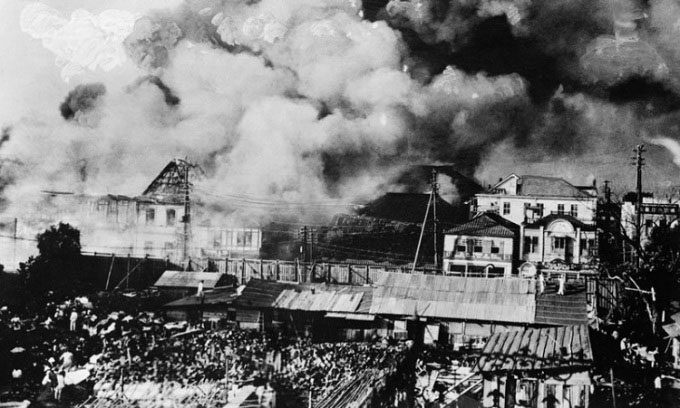 Smoke billowing from a fire in Tokyo in 1923.
