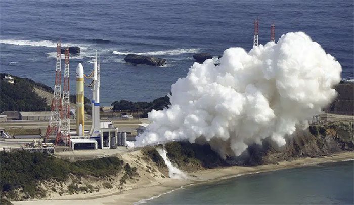 Smoke rising from the launch pad of the H3 rocket at the Tanegashima Space Center in Kagoshima Prefecture