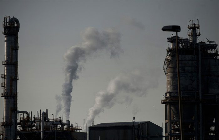 Emissions rising from a chemical industrial area in Algeciras, Spain.
