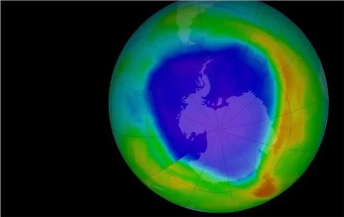 A heat map showing the ozone hole on Earth
