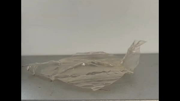 When heated, VPR plastic returns to its original shape, in this case a crane.