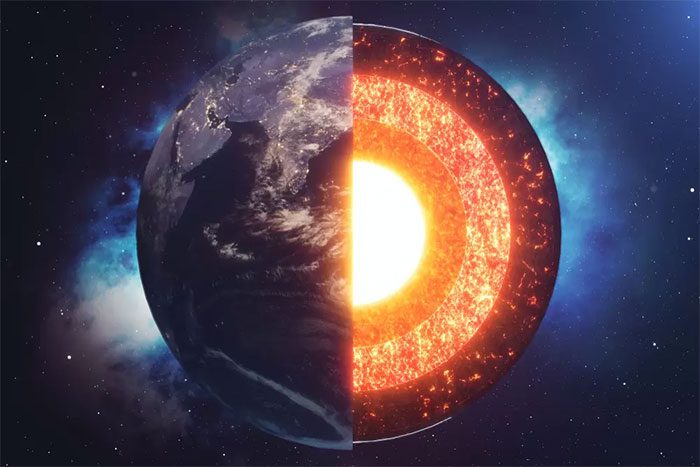 An illustration of the solid, dense inner core of the Earth