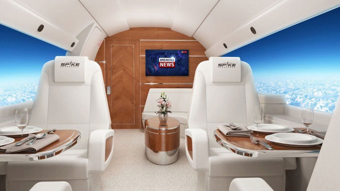 The S-512's windowless cabin design with large screens.