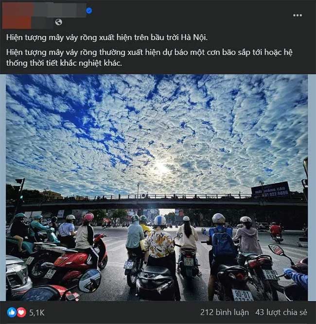 Image of dragon scale clouds appearing in Hanoi