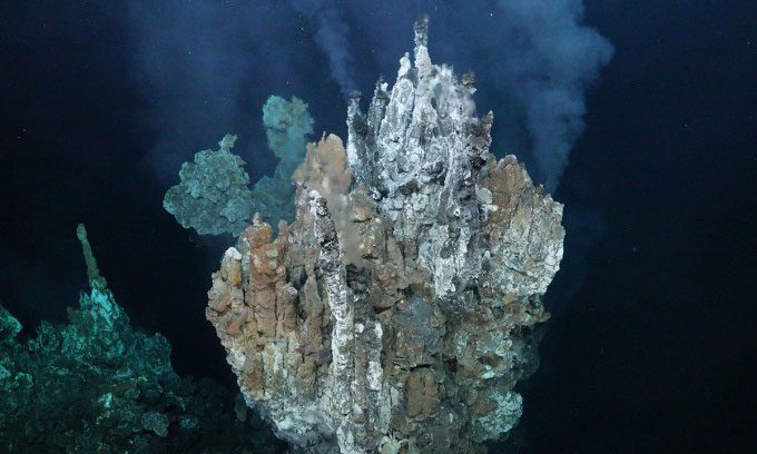 Hydrothermal vent clusters as tall as a four-story building on the ocean floor.