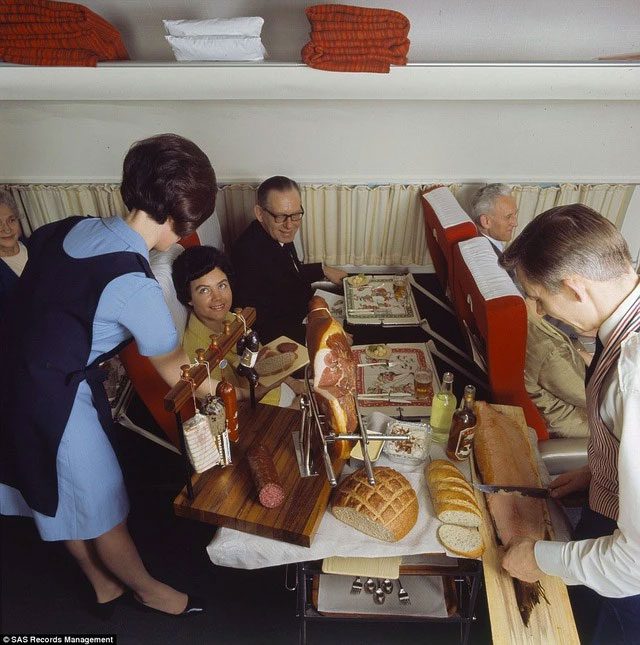 Another view of the food trolley on a flight in 1969.