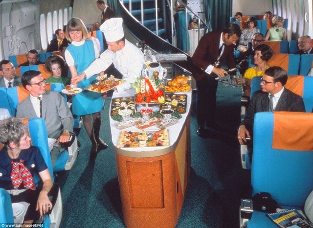 Customers eagerly waiting to be served from the cabin center