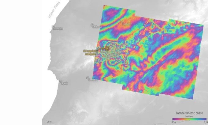 Image showing ground displacement due to the Morocco earthquake in September 2023.
