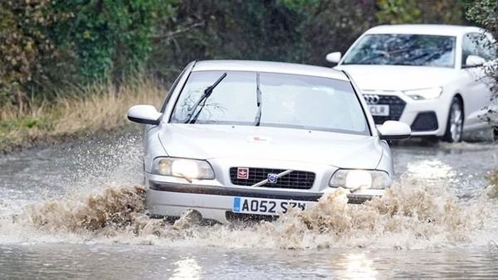 Flooded streets in the UK due to Storm Ciaran.