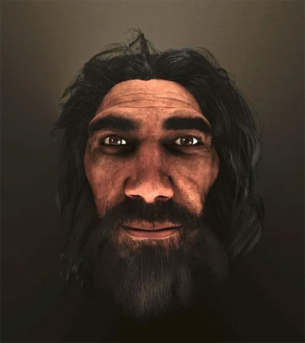 Portrait of a 35-year-old man belonging to the extinct species Homo heidelbergensis