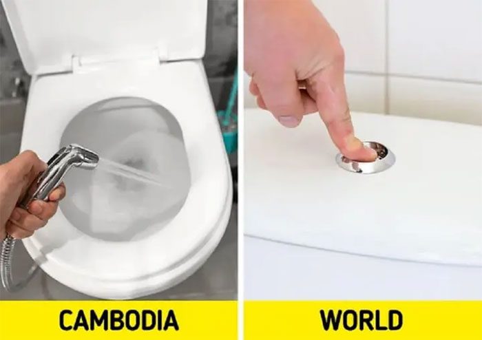 Cambodian toilets feature a spray nozzle.