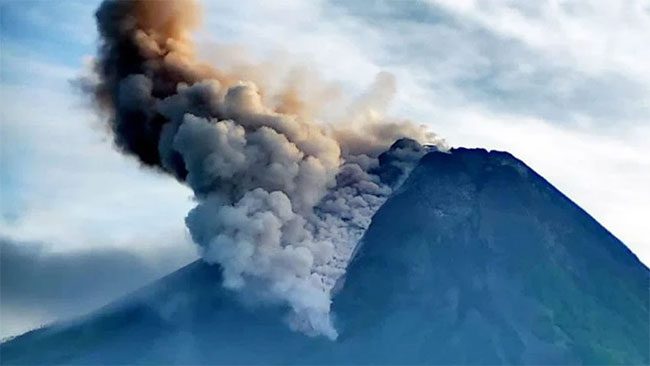 Marapi volcano is the most active volcano on the island of Sumatra, Indonesia.
