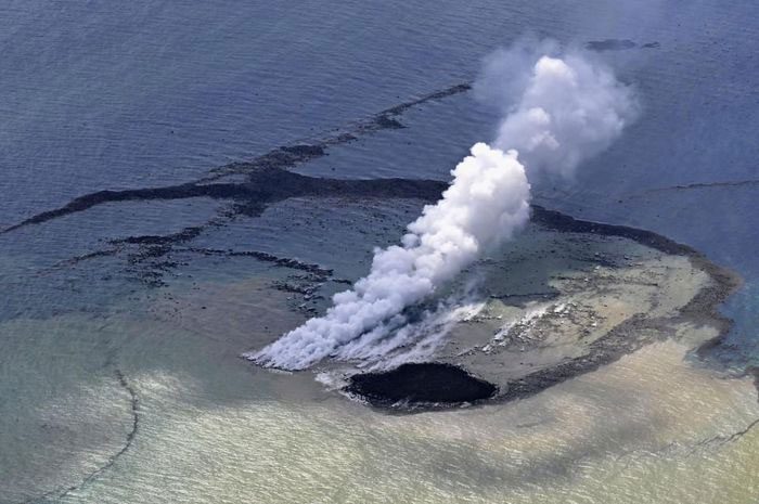 Steam column rising from the waters off Iwoto Island, formerly known as Iwo Jima