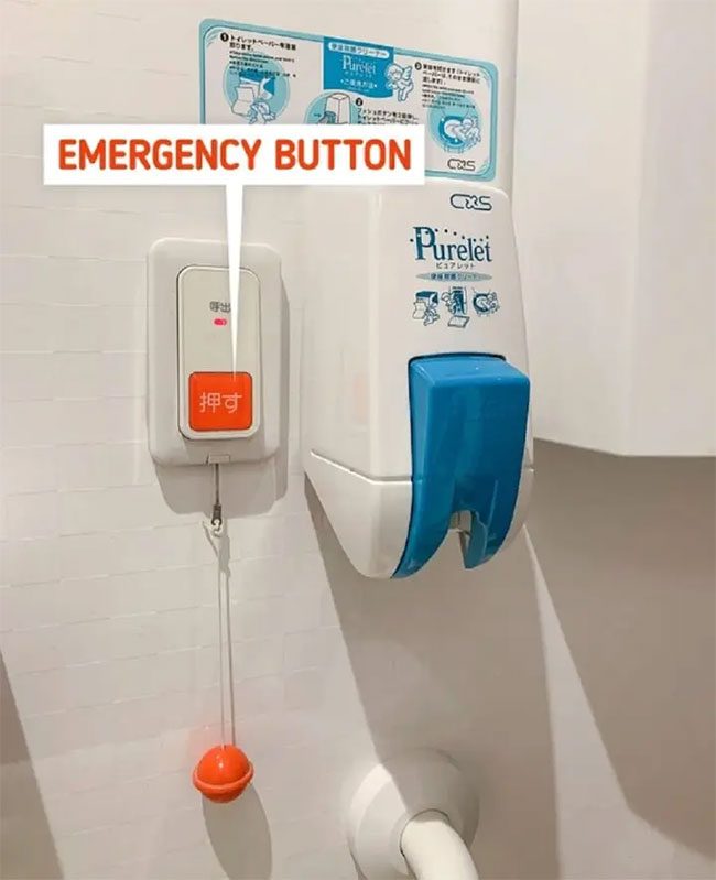 Public restrooms in Japan have an emergency button.